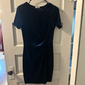 Navy Velvet Knot-Front Mini Dress